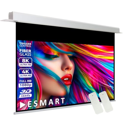 ESMART Expert CSX Deckeneinbau-Leinwand 346 cm Bild 294 x 166 cm (133") 16:9 | Infrarot Fernbedienung | Trigger-Steuerung | Heimkino elektrische Beamer Motor Projektionsleinwand von ESMART