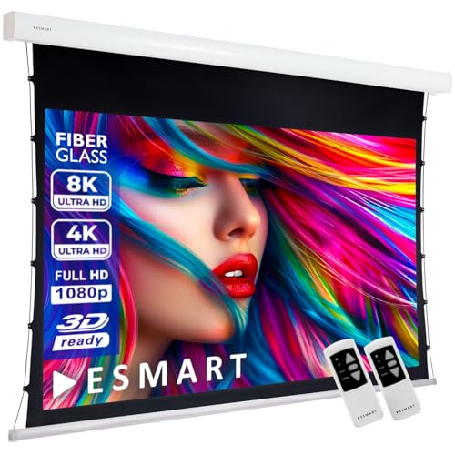 ESMART Expert XTS Tension-Leinwand [Größenauswahl] 294 x 166 cm (133") 16:9 | Fernbedienung | Heimkino elektrische Beamer Projektionsleinwand Motor Tension Leinwand LCD LED von ESMART