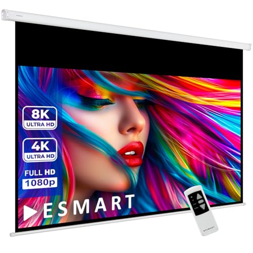 ESMART Professional MIMOTO GRAU Tageslicht-Motor-Leinwand [Größenauswahl] 295 x 165 cm (133") 16:9 | Programmierbare Fernbedienung | Heimkino elektrische Beamer Projektionsleinwand | LCD LED von ESMART