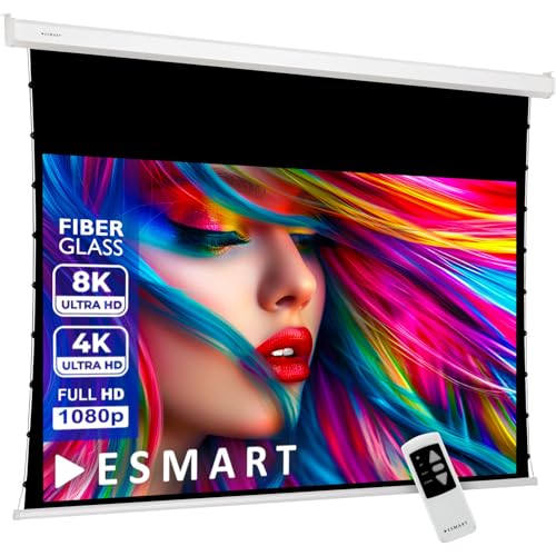 ESMART Professional TATENSO Tageslicht Tension-Leinwand GRAU Glasfaser 240 cm Bild 203 x 114 cm (92") 16:9 | Programmierbare Fernbedienung | elektrische Beamer Projektionsleinwand von ESMART