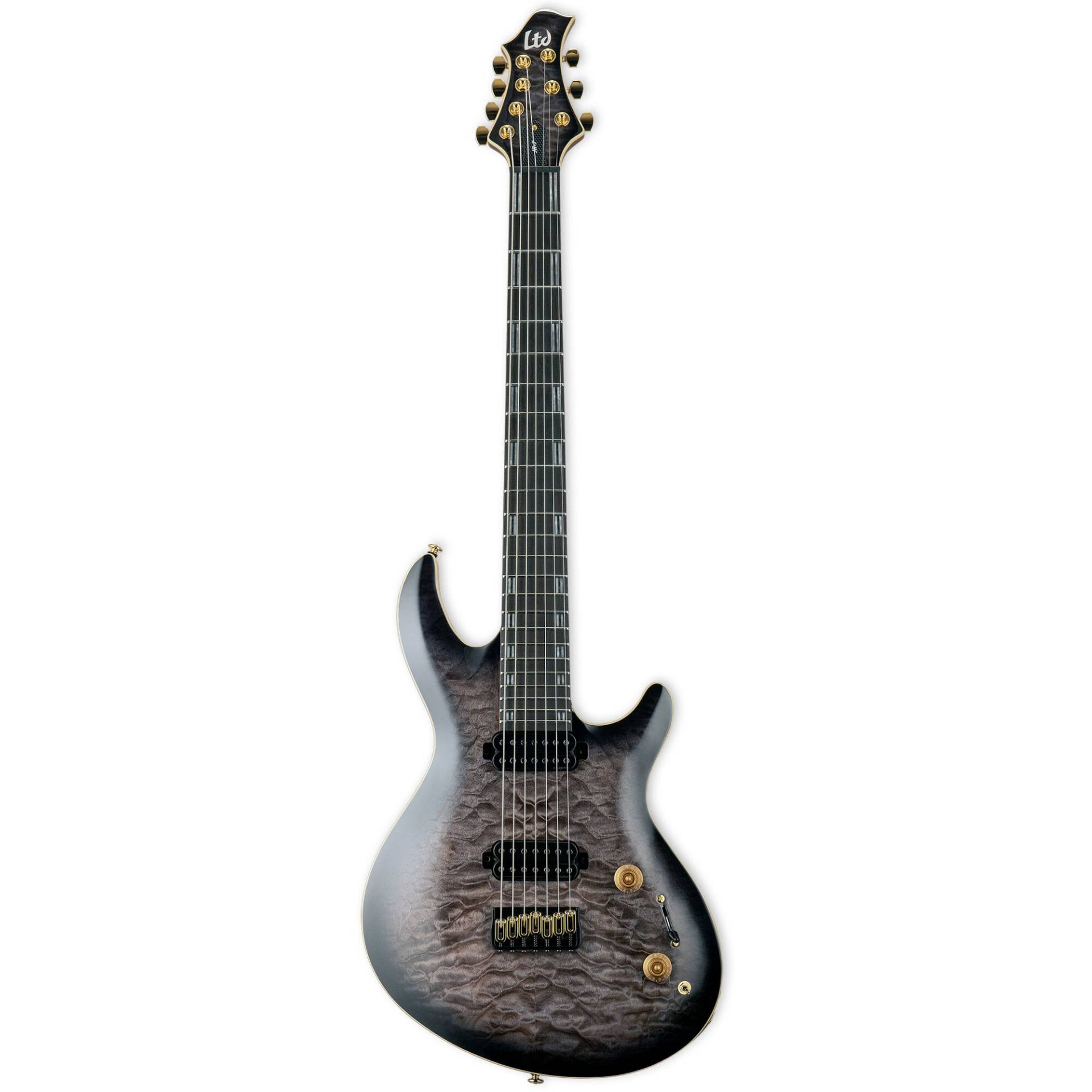 ESP LTD Javier Reyes Signature JR-7 QM Faded Blue Sunburst 7-String Electric Guitar with Case ESP LTD Javier Reyes Signature JR-7 QM Faded Blue Sunburst 7-String Electric Guitar with Case von ESP LTD