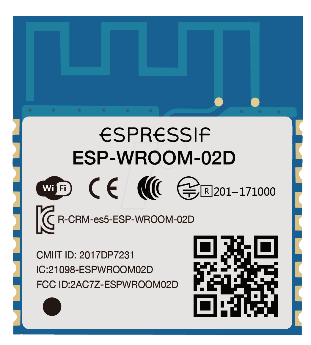 ESP-WROOM-02D - WIFI-SMD-Modul, ESP8266EX, 2 MB SPI, 3,3 V, 18 x 20 x 3.2 mm von ESPRESSIF SYSTEMS