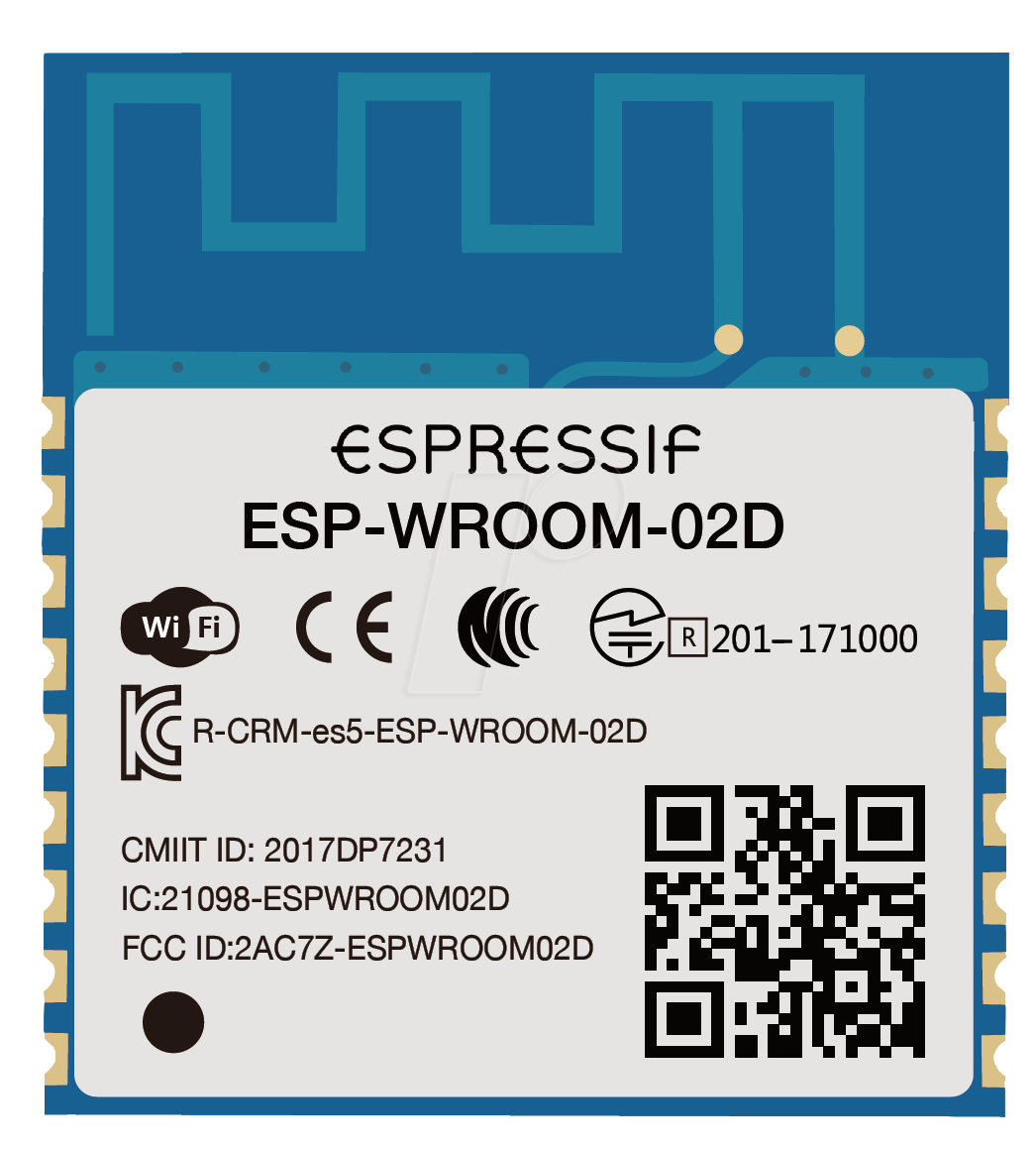 ESP-WROOM-02D4 - WIFI-SMD-Modul, ESP8266EX, 4 MB SPI, 3,3 V, 18 x 20 x 3.2 mm von ESPRESSIF SYSTEMS