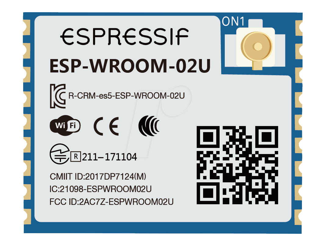 ESP-WROOM-02U - WIFI-SMD-Modul, ESP8266EX, 2 MB SPI, 3,3 V, 18 x 14,3 x 3.2 mm von ESPRESSIF SYSTEMS