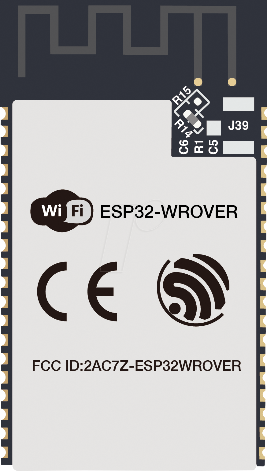 ESP32-WROVER-E - WIFI-SMD-Modul, ESP32-D0WD-V3, 4 MB SPI, 8 MB PSRAM, 18x31x3.3 m von ESPRESSIF SYSTEMS
