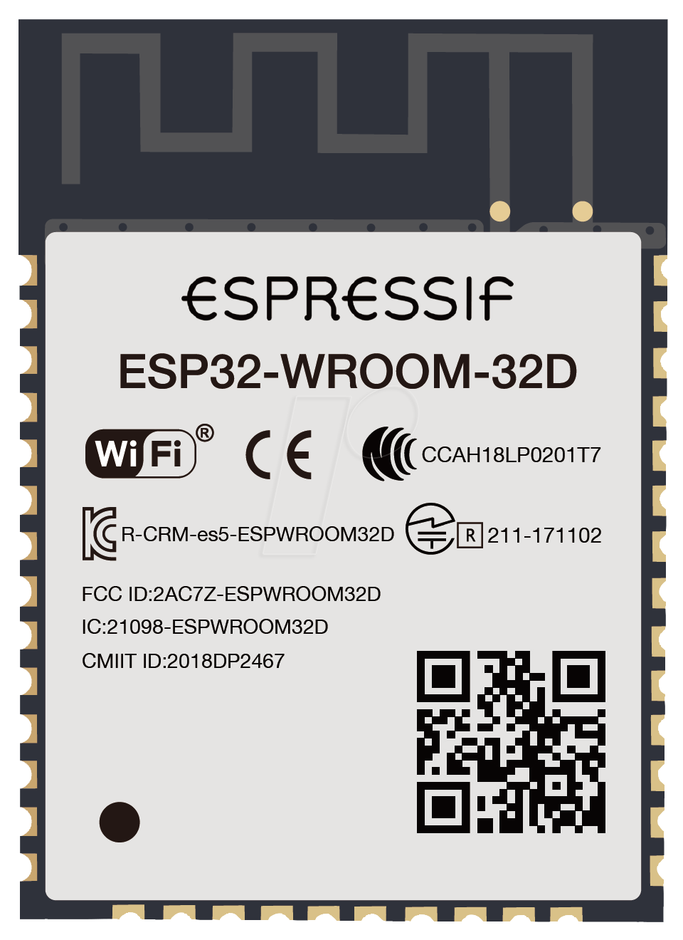 ESP32WROOM32D - WIFI-SMD-Modul, ESP32-D0WD, 4 MB SPI, 3,3 V, 18 x 25.5 x 3.2 mm von ESPRESSIF SYSTEMS