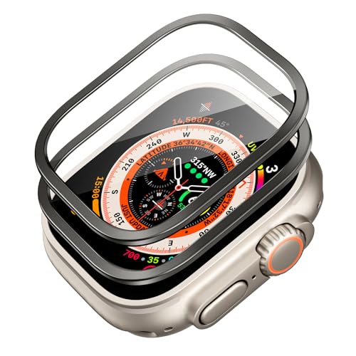 ESR Armorite Schutzfolie kompatibel mit Apple Watch Ultra 2/1(2023/2022,49 mm), Displayschutz aus Gehärtetem Glas mit Edelstahlrahmen, vollflächiger Schutz, kratzfest, Schwarz, 2 Stück von ESR