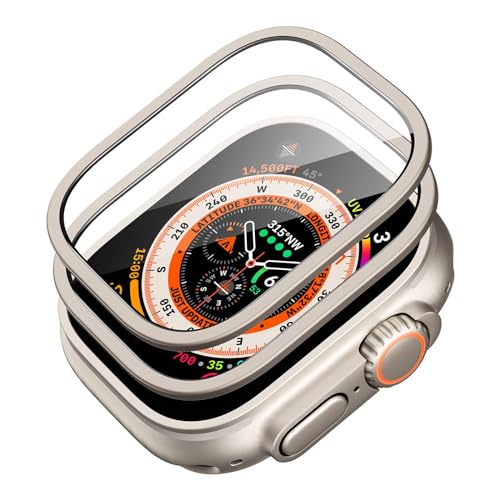 ESR Armorite Schutzfolie kompatibel mit Apple Watch Ultra 2/1(2023/2022,49 mm), Displayschutz aus Gehärtetem Glas mit Edelstahlrahmen, vollflächiger Schutz, kratzfest, Titanmetall, 2 Stück von ESR