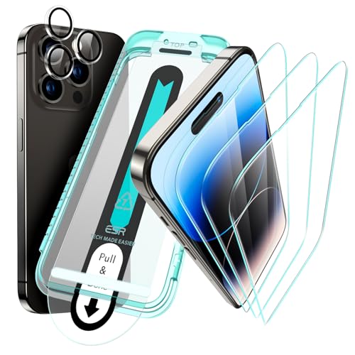 ESR für Panzerglas Set für iPhone 14 Pro Max, 3 Displayschutzfolien aus gehärtetem Glas und 1 Satz Kamera Linsenschutz, Glatte, abgerundete Kanten, Militärnorm Schutz, Kratzfest ESR für Panzerglas Set für iPhone 14 Pro Max, 3 Displayschutzfolien aus gehärtetem Glas und 1 Satz Kamera Linsenschutz, Glatte, abgerundete Kanten, Militärnorm Schutz, Kratzfest von ESR
