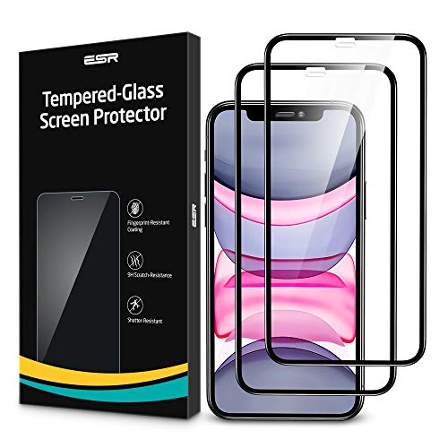 ESR für Panzerglas Full-Screen Schutzfolie kompatibel mit iPhone 11 Schutzfolie/iPhone XR Schutzfolie [2 Stück] mit praktischem Montagerahmen und [3D-gerundeten Kanten] für iPhone 11, iPhone XR von ESR