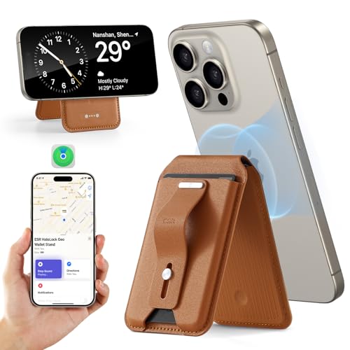 ESR für MagSafe Wallet (HaloLock), Geo iPhone Wallet Ständer, Funktioniert mit Find My, Geldbörse Tracker, Magsafe Kartenhalter für iPhone 16/15/14/13/12, Nicht für iPhone 13/12 Mini, Braun von ESR