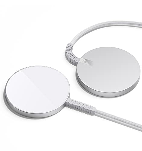 ESR HaloLock Mini kabelloses Ladegerät, kompatibel mit MagSafe Ladegerät, für iPhone 15/15 Plus/15 Pro/15 Pro Max/14/13/12 Serie, starker Magnetverschluss, verstärktes Nylonkabel, 2 Stück, Silber von ESR