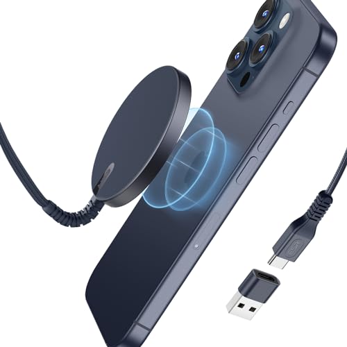 ESR HaloLock Mini kabelloses Ladegerät, kompatibel mit MagSafe Ladegerät, für iPhone 15/15 Plus/15 Pro/15 Pro Max/14/13/12 Serie, starker Magnetverschluss, verstärktes Nylonkabel, Blau von ESR