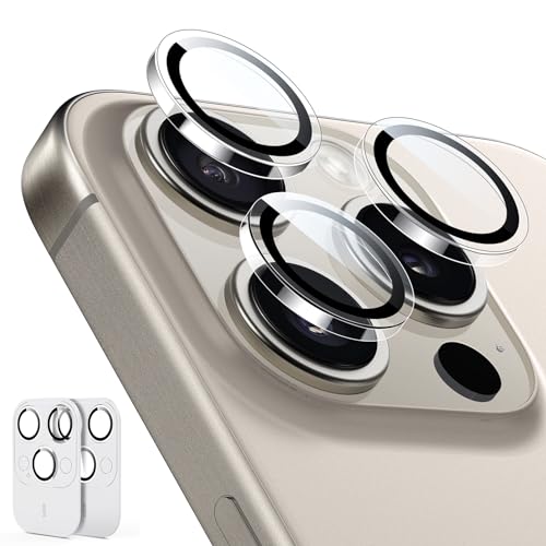 ESR Kamera Schutz für iPhone 15 Pro/iPhone 15 Pro Max und iPhone 14 Pro Max/14 Pro, Einzel Linsen Schutzfolien, ultradünnes gehärtetes Glas mit Aluminiumkante, Armorite-Serie, Klar von ESR