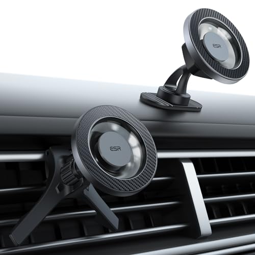 ESR MagSafe-Autohalterung, magnetische Auto Handyhalterung, Lüftungsschlitze/Armaturenbrett, Telefonhalterung für iPhone 15/14/13/12, Starke Magnete, Aufladen Nicht unterstützt, Schwarz Kohlefaser ESR MagSafe-Autohalterung, magnetische Auto Handyhalterung, Lüftungsschlitze/Armaturenbrett, Telefonhalterung für iPhone 15/14/13/12, Starke Magnete, Aufladen Nicht unterstützt, Schwarz Kohlefaser von ESR