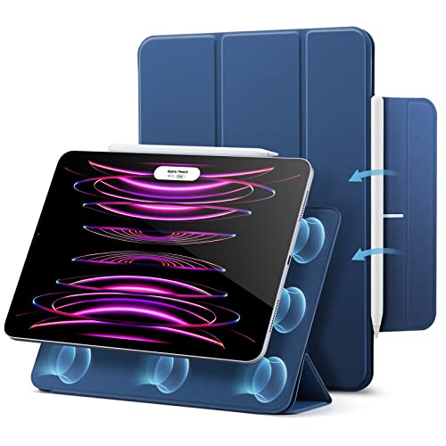 ESR Magnetische Hülle kompatibel mit iPad Pro 12.9 5G 2021, Auto Schlafen/Wachen, Smart Case mit Pencil 2 Unterstützung und Trifold Ständer, Blau von ESR