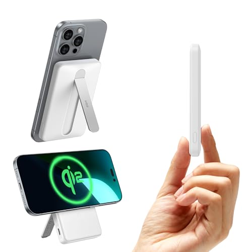 ESR Qi2 Zertifiziertes MagSafe Power Bank, Ständer 5000mAh 15W Schnell Ladendes Tragbares Ladegerät, 1,5cm Ultrakompakte Powerbank, MagSafe Ladegerät mit USB-C Kabel für iPhone 16/15/14/13/12, Weiß ESR Qi2 Zertifiziertes MagSafe Power Bank, Ständer 5000mAh 15W Schnell Ladendes Tragbares Ladegerät, 1,5cm Ultrakompakte Powerbank, MagSafe Ladegerät mit USB-C Kabel für iPhone 16/15/14/13/12, Weiß von ESR
