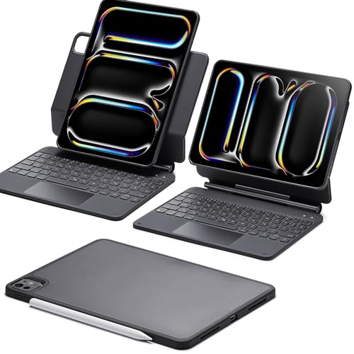 ESR iPad Pro 11 Zoll (M4 2024) Hülle mit Tastatur, Tastaturhülle mit einzustellendem Magnetständer, Hoch-/Erhöhter Modus, abnehmbare Schutzhülle, Rebound 360 Serie, Schwarz von ESR