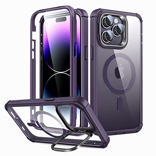 ESR Schutzhülle für iPhone 14 Pro Max, Kompatibel mit MagSafe, Ganzkörper Stoßfeste Hülle, Militärischer Schutz, Magnetische Handyhülle für iPhone 14 Pro Max, Shock Armor Kickstand Case, Klar Lila von ESR