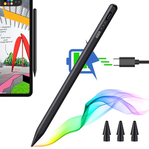 ESR Stift für iPad 2018-2025, Pencil mit Tilt Sensitivity, Palm Rejection, Kompatibel mit iPad 11 (A16)/10. Gen, Air 11"/13", Pro 11"/12,9"/13", Mini 6/5, Schwarz von ESR