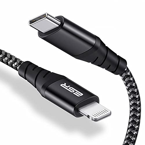 ESR USB C Lightning Kabel 1m MFi Zertifiziert, Nylon Ladekabel PD Schnellladegerät für iPhone 14/14 Pro/14 Pro Max/14 Plus und 13/12/11/SE/XR/XS/X/8, iPad 9/8 für Typ-C Ladegeräte, Schwarz von ESR