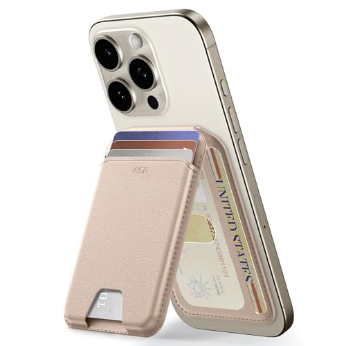 ESR für MagSafe Wallet(HaloLock), Kompatibel mit Magsafe Kartenhalter, für iPhone Wallet mit Ständer, für iPhone 16/15/14/13/12-Serie, Nicht für iPhone 13/12 Mini, 5 Kartenhalter, Titan Wüstensand von ESR