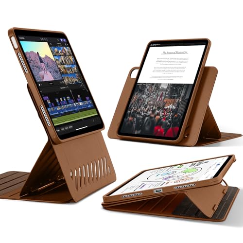 ESR für iPad Air 13 Zoll M2 Hülle (2024), Drehbare Hülle mit Abnehmbarer Magnetabdeckung, Ständer im Hoch-/Querformat mit erhöhter Displayansicht, 9 Standwinkel, Shift Serie, Braun von ESR