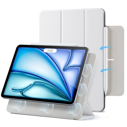 ESR Hülle für iPad Air 11 Zoll, iPad Air 6/5/4 (2024/2022/2020) 10,9 Zoll, Starke Magnetbefestigung, Trifold Ständerhülle, unterstützt Pencil Pro/USB-C, automatisches Ruhen/Wecken, Weiß von ESR