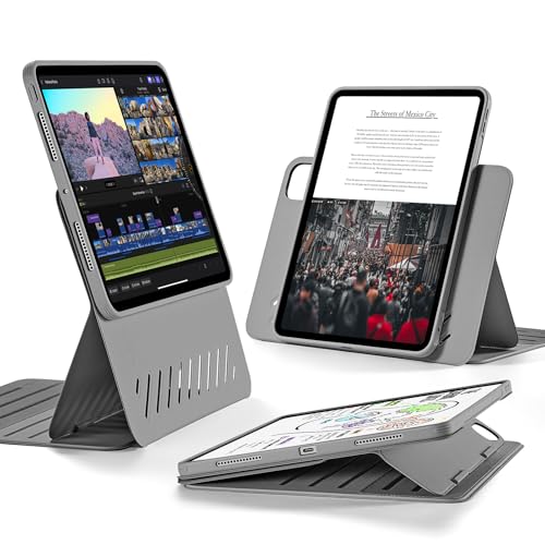 ESR für iPad Pro 11 Hülle (2024, 5. Generation), Drehbare Hülle mit Abnehmbarer Magnetabdeckung, Ständer im Hoch-/Querformat mit erhöhter Displayansicht, 9 Standwinkel, Shift Serie, Grau von ESR