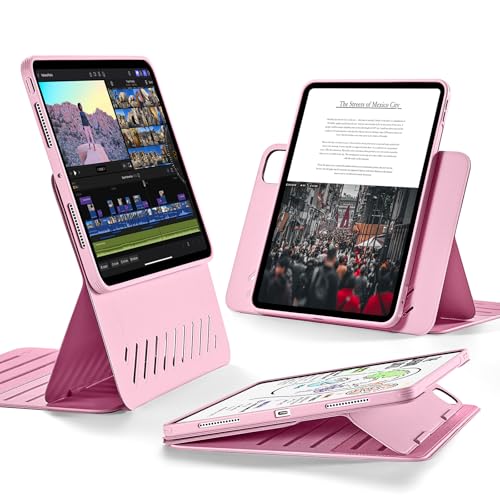 ESR für iPad Pro 11 Hülle (2024, 5. Generation), Drehbare Hülle mit Abnehmbarer Magnetabdeckung, Ständer im Hoch-/Querformat mit erhöhter Displayansicht, 9 Standwinkel, Shift Serie, Rosa von ESR