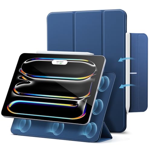 ESR für iPad Pro 11 Zoll Hülle (2024), Magnetbefestigung, dünne dreifach Faltbare Standhülle, unterstützt Pencil Pro/USB-C, automatisches Ruhen/Wecken, langlebiger Schutz, Rebound-Serie, Dunkelblau von ESR