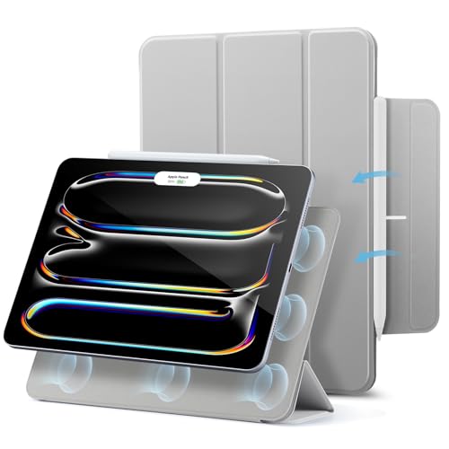 ESR für iPad Pro 11 Zoll Hülle (2024), Magnetbefestigung, dünne dreifach Faltbare Standhülle, unterstützt Pencil Pro/USB-C, automatisches Ruhen/Wecken, langlebiger Schutz, Rebound-Serie, Grau von ESR