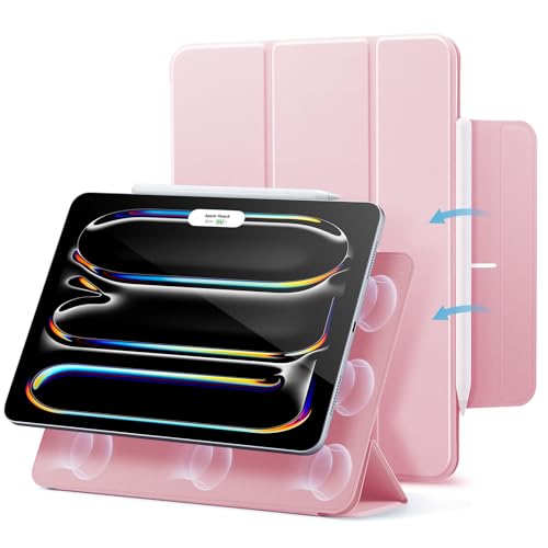 ESR für iPad Pro 13 Hülle (2024), Magnetische Befestigung, dünne dreifach Faltbare Standhülle, unterstützt Pencil Pro/USB-C, automatisches Ruhen/Wecken, langlebiger Schutz, Rebound Serie, Rosa von ESR