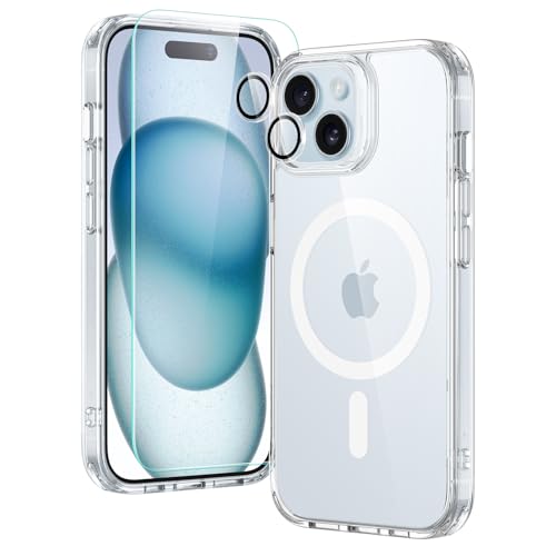 ESR für iPhone 15 Hüllen Set, 1 Displayschutzfolie aus gehärtetem Glas, 1 Satz Kamera Schutzfolien, Militärnorm Schutz, vergilbungs- und kratzfestes MagSafe Handy Case, Classic Serie, Klares ESR für iPhone 15 Hüllen Set, 1 Displayschutzfolie aus gehärtetem Glas, 1 Satz Kamera Schutzfolien, Militärnorm Schutz, vergilbungs- und kratzfestes MagSafe Handy Case, Classic Serie, Klares von ESR