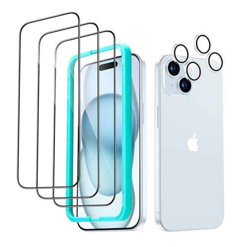ESR für iPhone 15 Plus für Panzerglas, 3 Displayschutzfolien aus gehärtetem Glas und 2 Set einzelner Kamera Schutzfolien, 2,5D gebogene Kanten, vollständiger Militärnorm Schutz, kratzfest ESR für iPhone 15 Plus für Panzerglas, 3 Displayschutzfolien aus gehärtetem Glas und 2 Set einzelner Kamera Schutzfolien, 2,5D gebogene Kanten, vollständiger Militärnorm Schutz, kratzfest von ESR