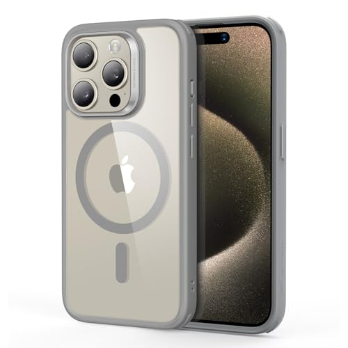 ESR für iPhone 15 Pro Hülle, Kompatibel mit MagSafe, unterstützt magnetisches Laden, dünne Handy Hülle aus flüssigem Silikon, stoßdämpfendes Case, Display- und Kameraschutz, Klares Grau von ESR