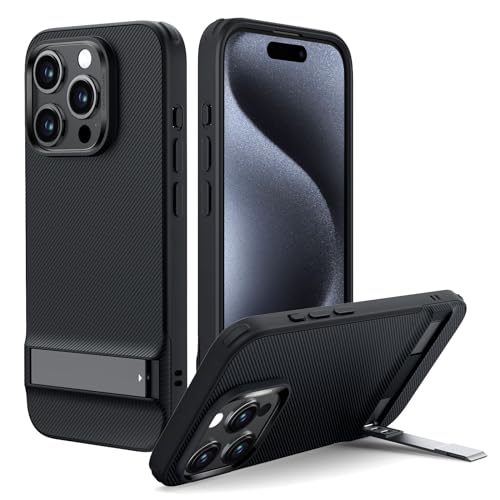 ESR für iPhone 15 Pro Hülle, Metall Ständer Case, 3 Standmodi, Militärnorm Sturzschutz, unterstützt kabelloses Laden, dünne Rückseite mit patentiertem Kickstand, Boost-Serie, Klares Schwarz ESR für iPhone 15 Pro Hülle, Metall Ständer Case, 3 Standmodi, Militärnorm Sturzschutz, unterstützt kabelloses Laden, dünne Rückseite mit patentiertem Kickstand, Boost-Serie, Klares Schwarz von ESR