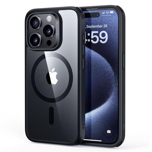 ESR für iPhone 15 Pro Hülle, kompatibel mit MagSafe, Militärnorm Schutz, vergilbungsbeständig, Kratzfeste Rückseite, magnetisches HandyHülle Case für iPhone 15 Pro, Classic Series, Klares Schwarz von ESR