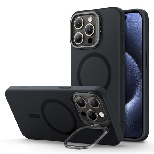 ESR für iPhone 15 Pro Max Hülle,Kompatibel mit MagSafe Silikonhülle mit Ständer, Militärnorm Schutz, integrierter Kameraständer, magnetisches Handy Case für iPhone 15 Pro Max, Cloud-Serie, Schwarz von ESR