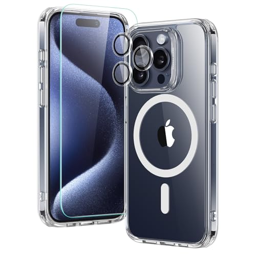 ESR für iPhone 15 Pro Max Hülle Set, Kompatibel mit MagSafe, 1 Displayschutzfolie aus gehärtetem Glas, 1 Satz Kamera Schutzfolien, Militärnorm Schutz, vergilbungs, kratzfestes Case Classic Serie, Klar ESR für iPhone 15 Pro Max Hülle Set, Kompatibel mit MagSafe, 1 Displayschutzfolie aus gehärtetem Glas, 1 Satz Kamera Schutzfolien, Militärnorm Schutz, vergilbungs, kratzfestes Case Classic Serie, Klar von ESR