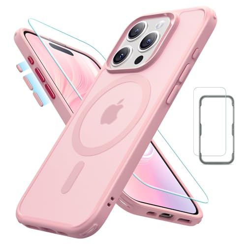 ESR für iPhone 15 Pro Max Hülle Set (5 in 1), durchscheinende Matte Hülle mit Displayschutzfolie und Kameraschutz, kompatibel mit MagSafe, Militärnorm Schutz, Classic Serie, Mattiertes Rosa von ESR