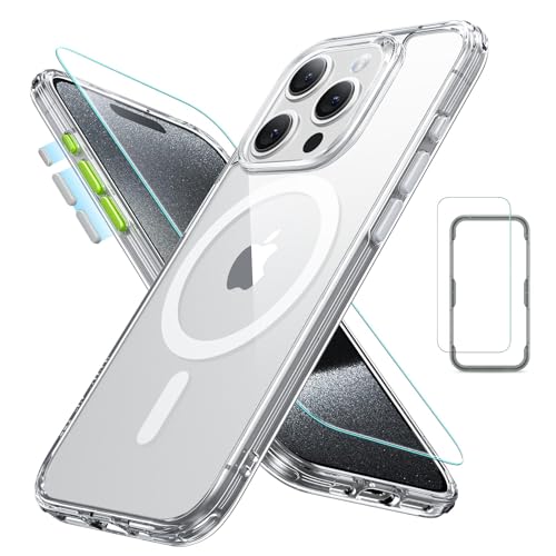 ESR für iPhone 15 Pro Max Hülle Set (5 in 1), durchscheinende Matte Hülle mit Displayschutzfolie und Kameraschutz, kompatibel mit MagSafe, Militärnorm Schutz, Classic Serie, Weiß von ESR