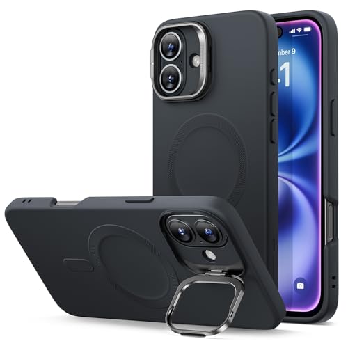 ESR für iPhone 16 Hülle, Silikon Hülle mit Ständer, kompatibel mit MagSafe, integrierter Kameraständer, magnetische Handyhülle für iPhone 16, Cloud Serie, Schwarz ESR für iPhone 16 Hülle, Silikon Hülle mit Ständer, kompatibel mit MagSafe, integrierter Kameraständer, magnetische Handyhülle für iPhone 16, Cloud Serie, Schwarz von ESR