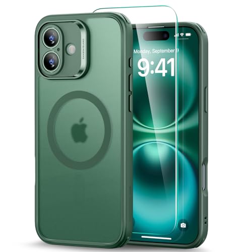 ESR für iPhone 16 Plus Hülle (4 in 1) Set, Transparente Matte Hülle mit Displayschutzfolie, Kompatibel mit MagSafe, Militärnorm Schutz, Classic Serie, Mattiertes Grün von ESR