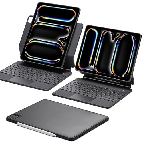 ESR iPad Pro 13 Zoll (2024) Hülle mit Tastatur, Tastaturhülle mit einzustellendem Magnetständer, Hoch-/Erhöhter Modus für iPad Air 13 Tastatur, abnehmbare Schutzhülle, Rebound 360 Serie, Anthrazit von ESR