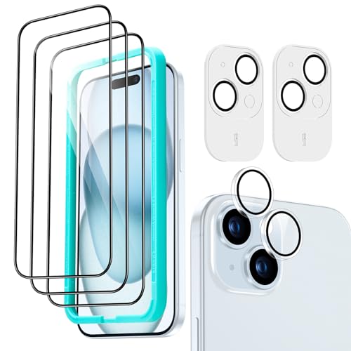 ESR iPhone 15 für Panzerglas, 3 Displayschutzfolien aus gehärtetem Glas und 2 Set einzelner Kamera Schutzfolien, 2,5D Gebogene Kanten, vollständiger Militärnorm Schutz, Kratzfest ESR iPhone 15 für Panzerglas, 3 Displayschutzfolien aus gehärtetem Glas und 2 Set einzelner Kamera Schutzfolien, 2,5D Gebogene Kanten, vollständiger Militärnorm Schutz, Kratzfest von ESR