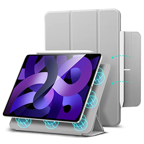 ESR Hülle für iPad Air 11 Zoll, iPad Air 6/5/4 (2024/2022/2020) 10,9 Zoll, Starke Magnetbefestigung, Trifold Ständerhülle, unterstützt Pencil Pro/USB-C, automatisches Ruhen/Wecken, Grau von ESR