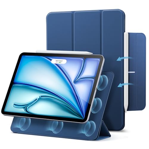 ESR Hülle für iPad Air 11 Zoll M2, iPad Air 6/5/4 (2024/2022/2020) 10,9 Zoll, Starke Magnetbefestigung, Trifold Ständerhülle, unterstützt Pencil Pro/USB-C, automatisches Ruhen/Wecken, Dunkelblau von ESR