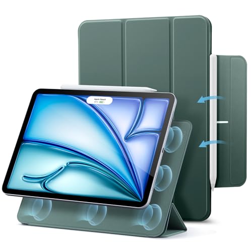 ESR für iPad Air 11 Zoll 2025 Hülle M3/M2, iPad Air 7/6/5/4 Hülle (2024/2022/2020) Starke Magnetbefestigung, Trifold Ständerhülle, unterstützt Pencil Pro/USB-C, automatisches Ruhen/Wecken, Dunkelgrün von ESR