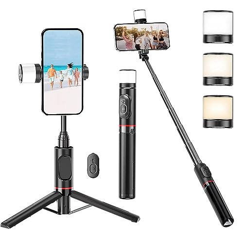 Bluetooth Selfie Stick Stativ mit Licht, 3-in-1 Erweiterbar Selfie Stange aus Aluminium mit Abnehmbares Drahtlose Fernbedienung, für iPhone 13/12/11 Pro/XS Max/XS/X/8/7, Samsung Smartphones (Schwarz) von ESSAGER